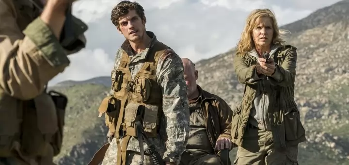 Kim Dickens as Madison Clark, Daniel Sharman as Troy Otto, Rocky McMurray as Phil McCarthy - Fear the Walking Dead _ Season 3, Episode 5 - Photo Credit: Richard Foreman, Jr/AMC